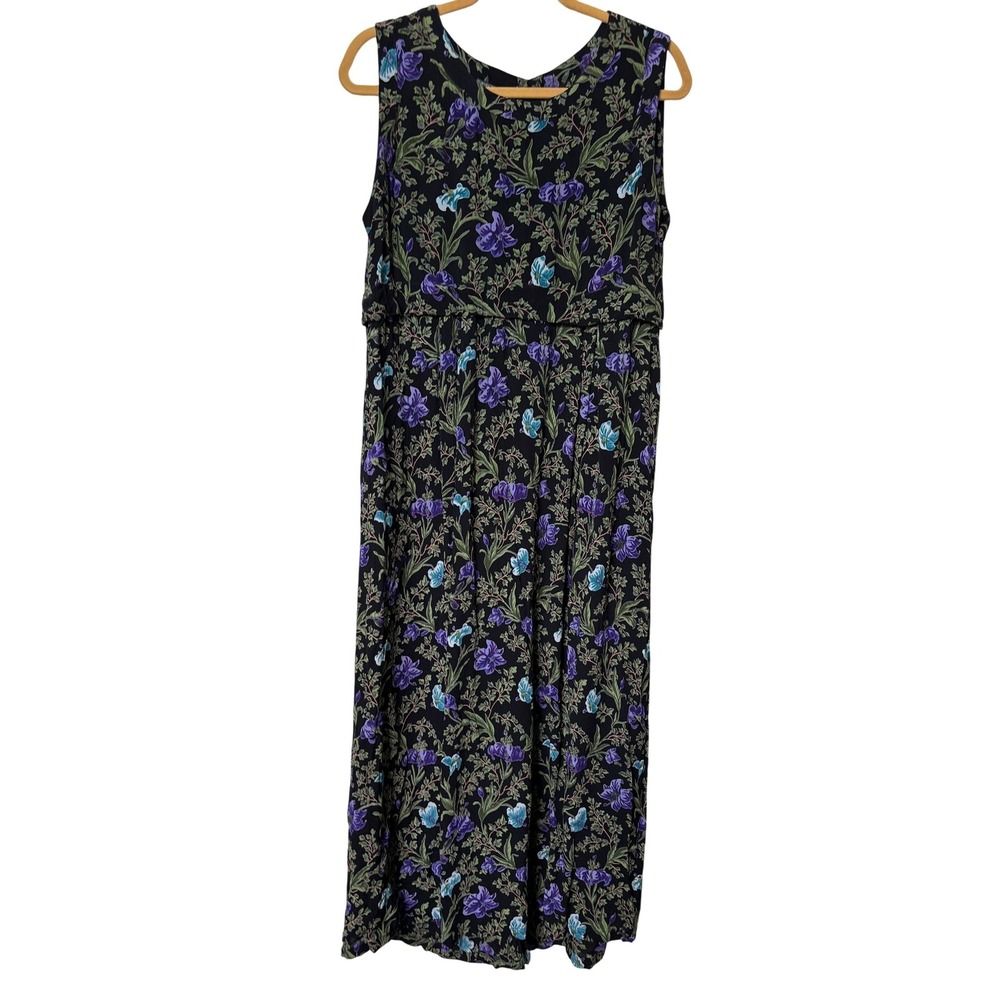 April Cornell Vintage Floral Button Back Sleeveless Rayon Maxi Dress